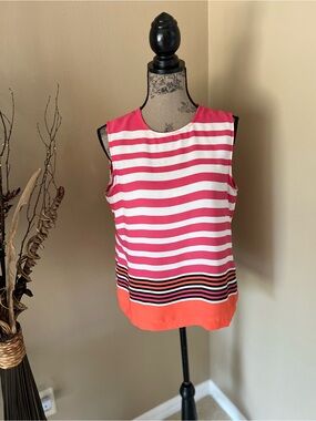 Rose & Olive Pink and White Striped Sleeveless Tank with Coral Hem